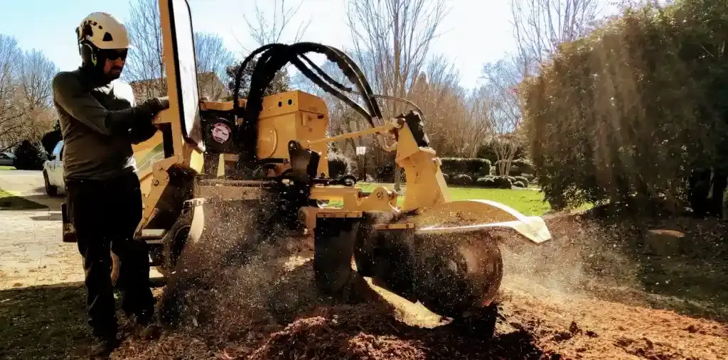 A adult man working with his machine to Stump-Grinding